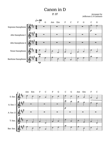 Canon in D: Saxophone Quintet with Chords