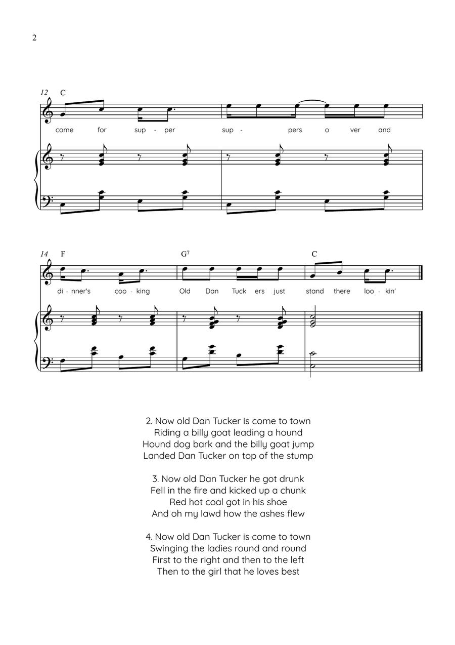Old Dan Tucker - Violin with Piano in C Easy with Chords and Lyrics Violin Solo - Digital Sheet Music page 2