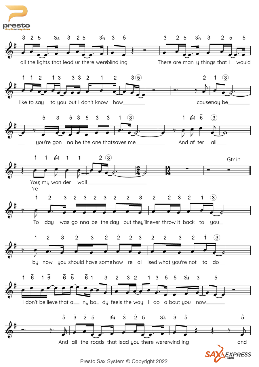 Wonderwall by Oasis Saxophone - Digital Sheet Music page 2