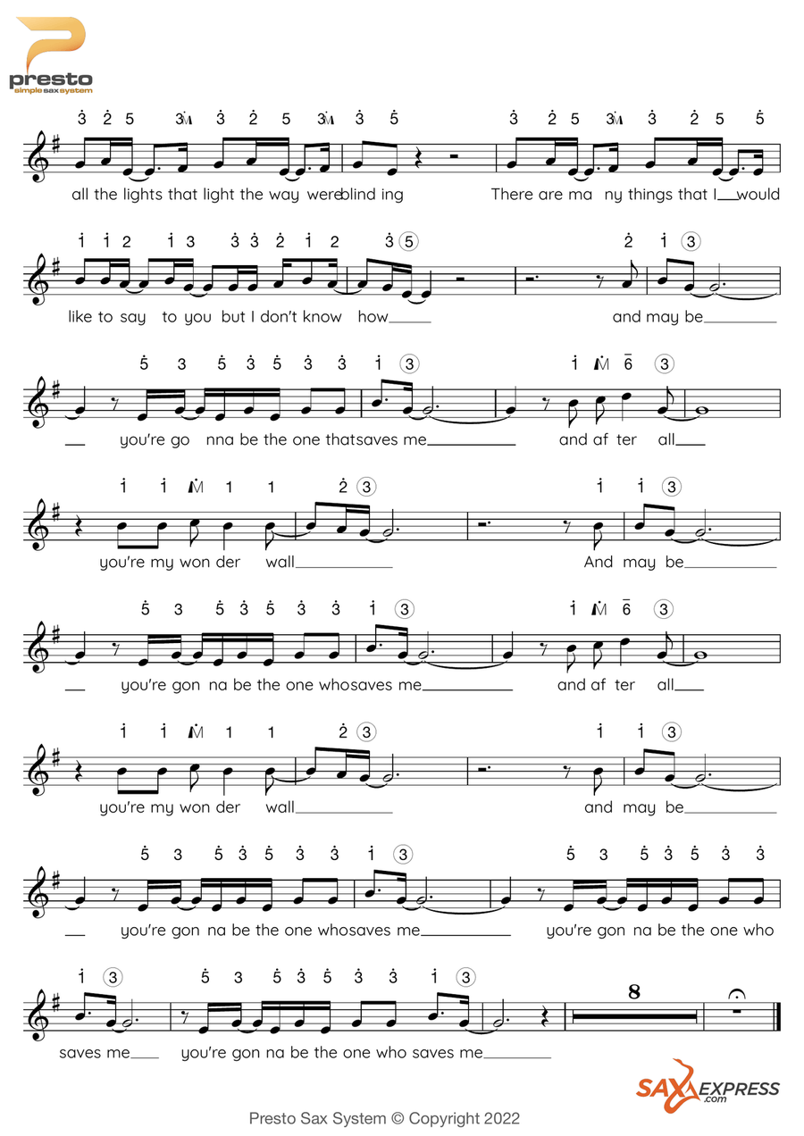 Wonderwall by Oasis Saxophone - Digital Sheet Music page 3