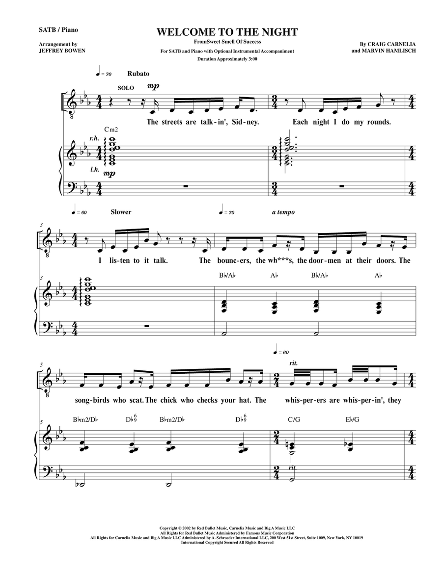 Welcome To The Night by Marvin Hamlisch 4-Part - Digital Sheet Music page 2
