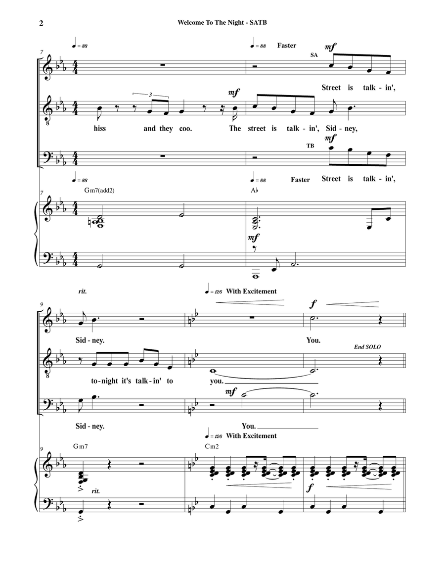 Welcome To The Night by Marvin Hamlisch 4-Part - Digital Sheet Music page 3
