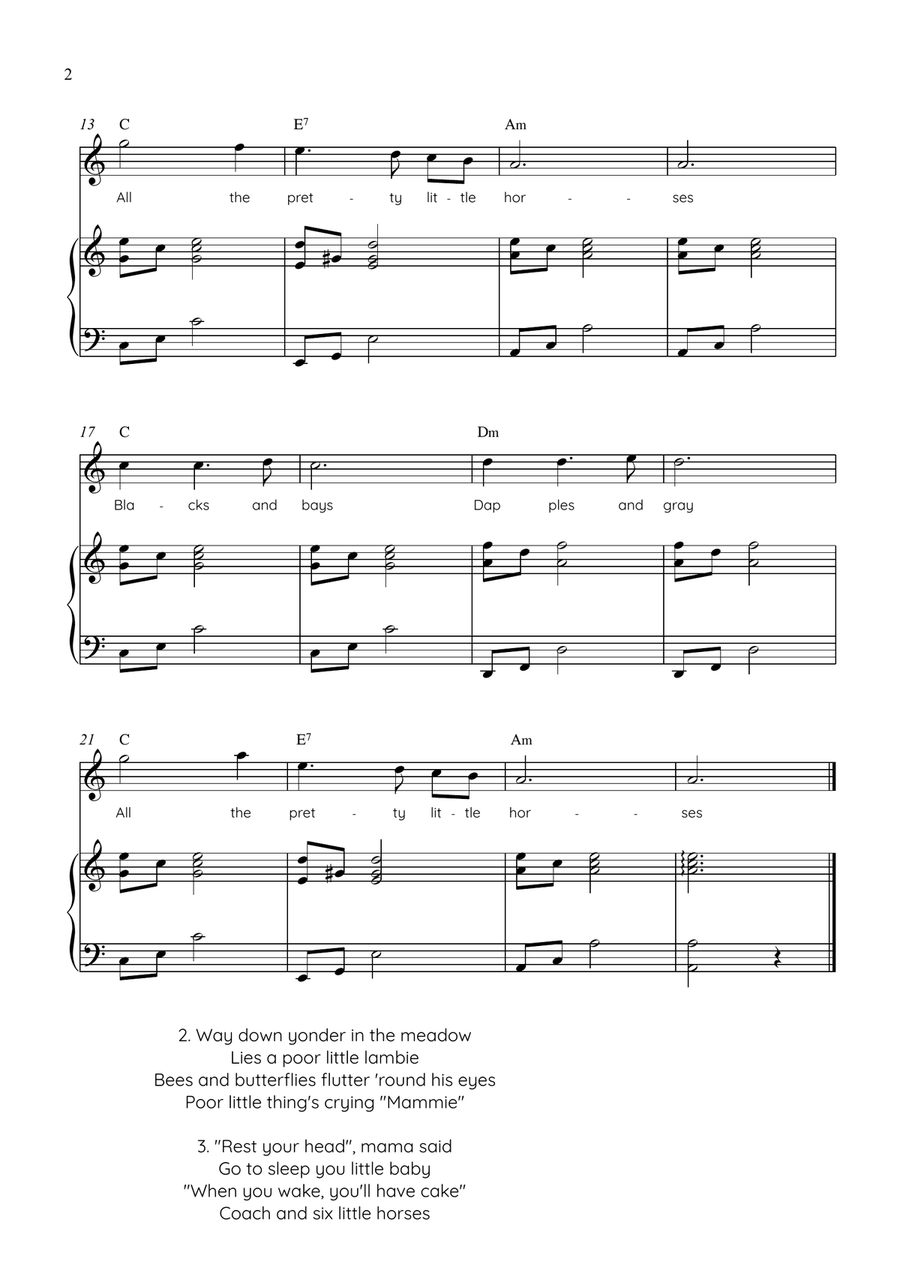 All the Pretty Little Horses - Flute with Piano in Am Easy with Chords and Lyrics Flute Solo - Digital Sheet Music page 2