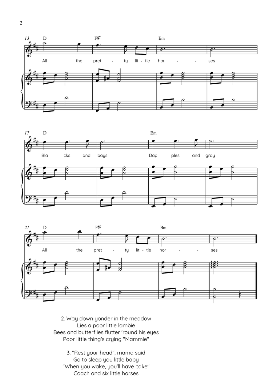 All the Pretty Little Horses - Violin with Piano in Bm Easy with Chords and Lyrics Violin Solo - Digital Sheet Music page 2