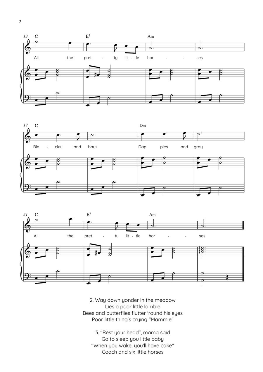 All the Pretty Little Horses - Violin with Piano in Am Easy with Chords and Lyrics Violin Solo - Digital Sheet Music page 2