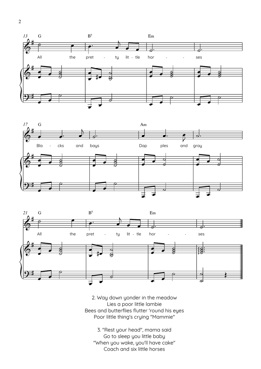 All the Pretty Little Horses - Voice with Piano in Em Easy with Chords and Lyrics Piano, Vocal - Digital Sheet Music page 2