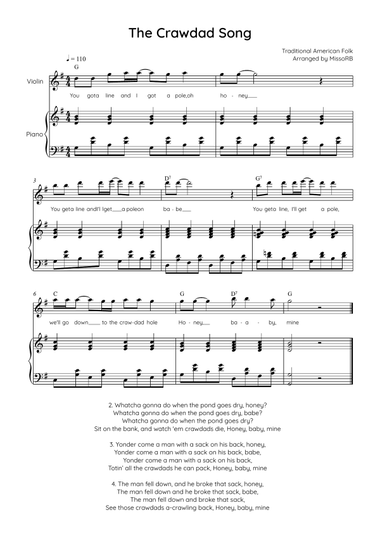 Darling Nelly Gray - Violin with Piano in G Easy with Chords and Lyrics