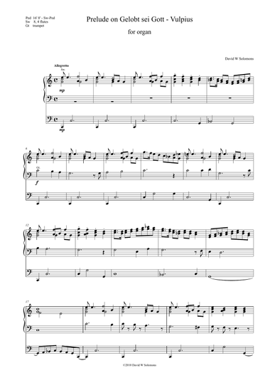 Prelude on Vulpius for organ (based on the hymn tune Gelobt sei Gott by Melchior Fuchs)