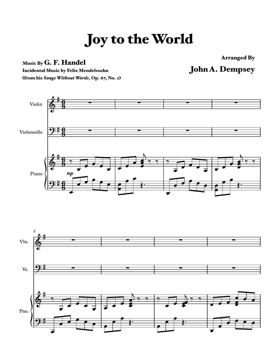 Joy to the World (Piano Trio): Violin, Cello and Piano by John A. Dempsey Piano Trio - Digital Sheet Music page 5