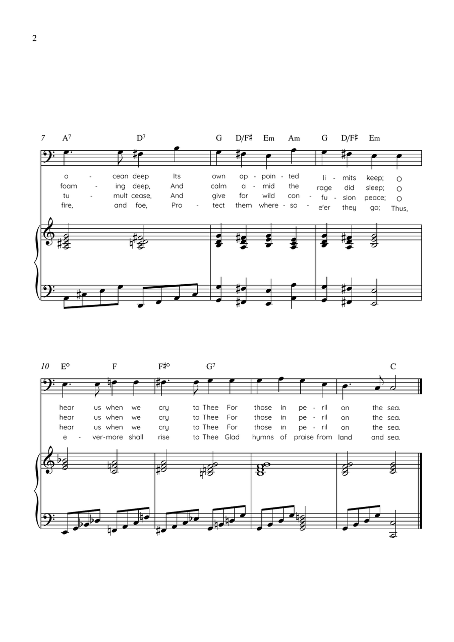 Eternal Father, Strong to Save (Melita) - Cello with Piano in C Easy with Chords and Lyrics by John Bacchus Dykes Piano - Digital Sheet Music page 2
