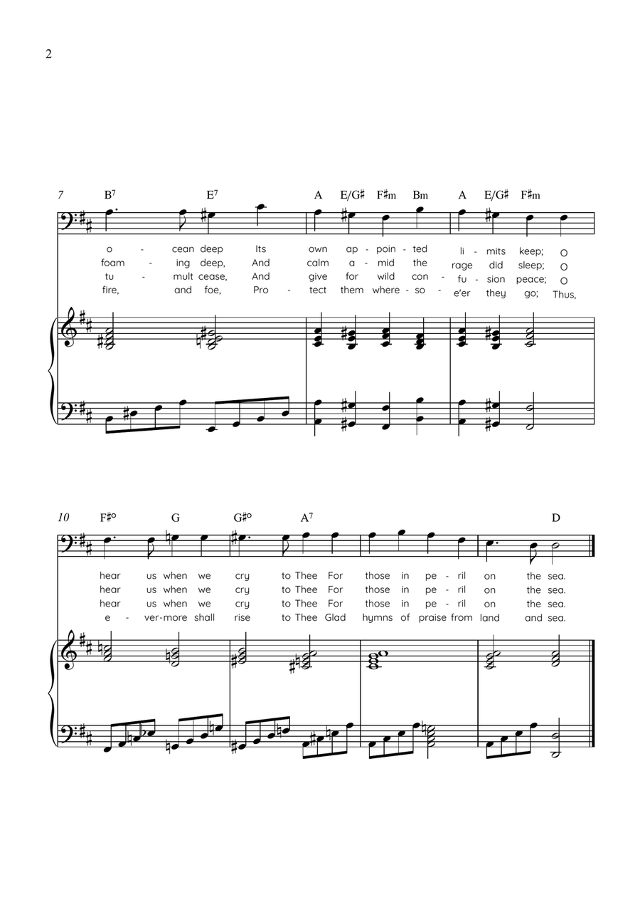 Eternal Father, Strong to Save (Melita) - Cello with Piano in D Easy with Chords and Lyrics by John Bacchus Dykes Piano - Digital Sheet Music page 2