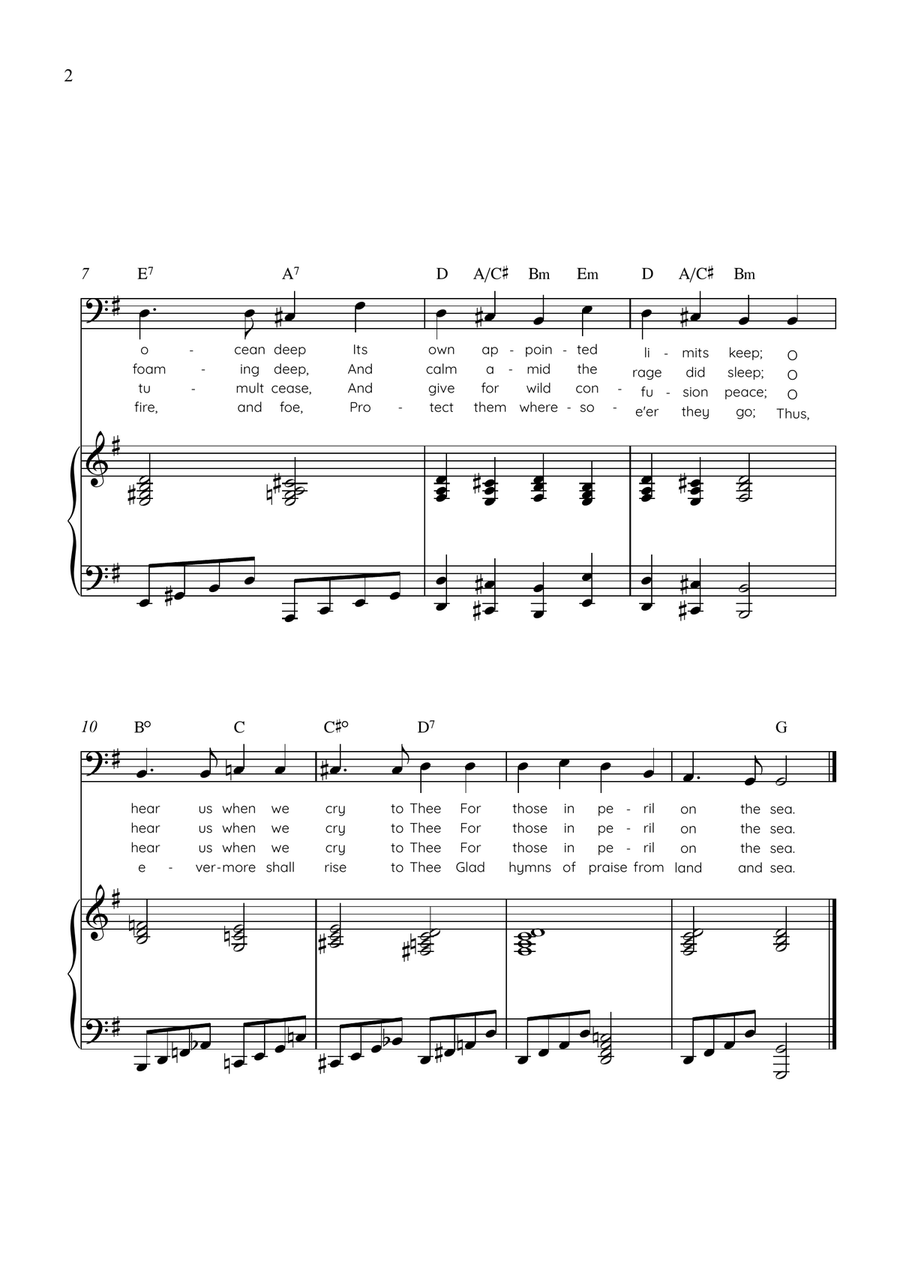 Eternal Father, Strong to Save (Melita) - Cello with Piano in G Easy with Chords and Lyrics by John Bacchus Dykes Piano - Digital Sheet Music page 2