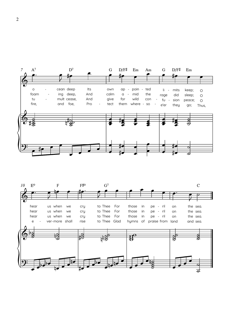 Eternal Father, Strong to Save (Melita) - Flute with Piano in C Easy with Chords and Lyrics by John Bacchus Dykes Flute Solo - Digital Sheet Music page 2