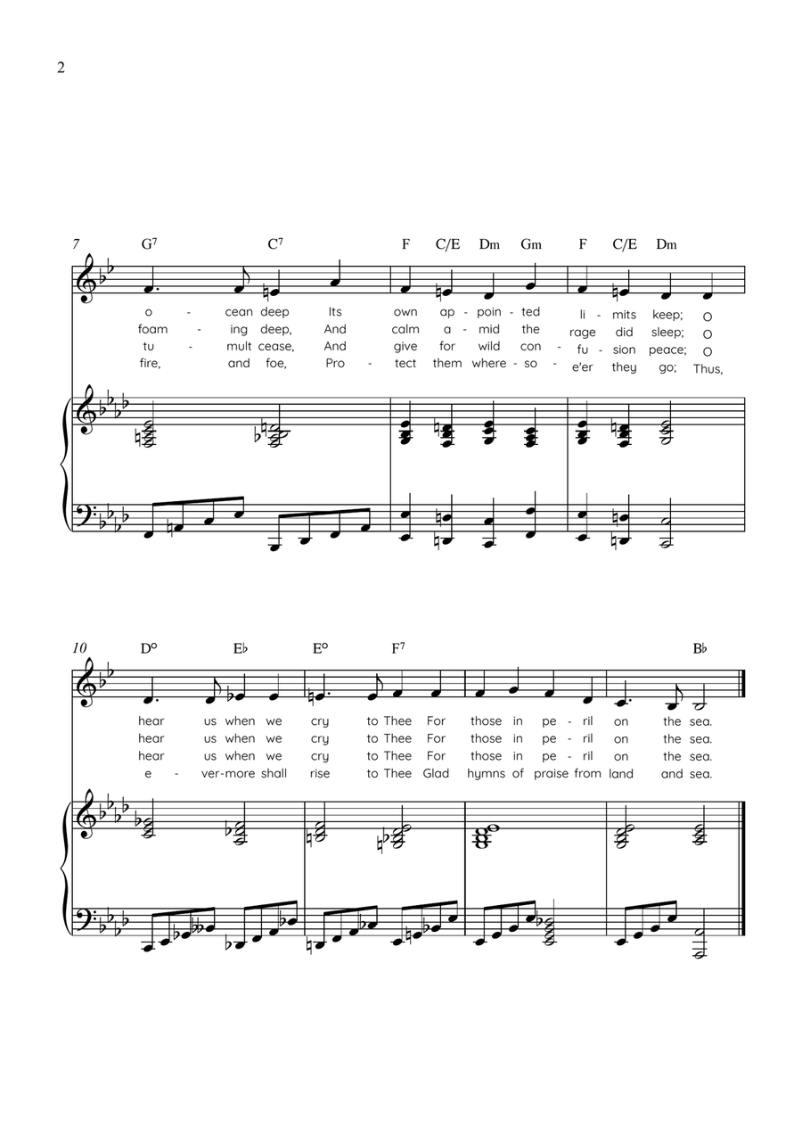 Eternal Father, Strong to Save (Melita) - Trumpet with Piano in Ab Easy with Chords and Lyrics by John Bacchus Dykes Trumpet Solo - Digital Sheet Music page 2