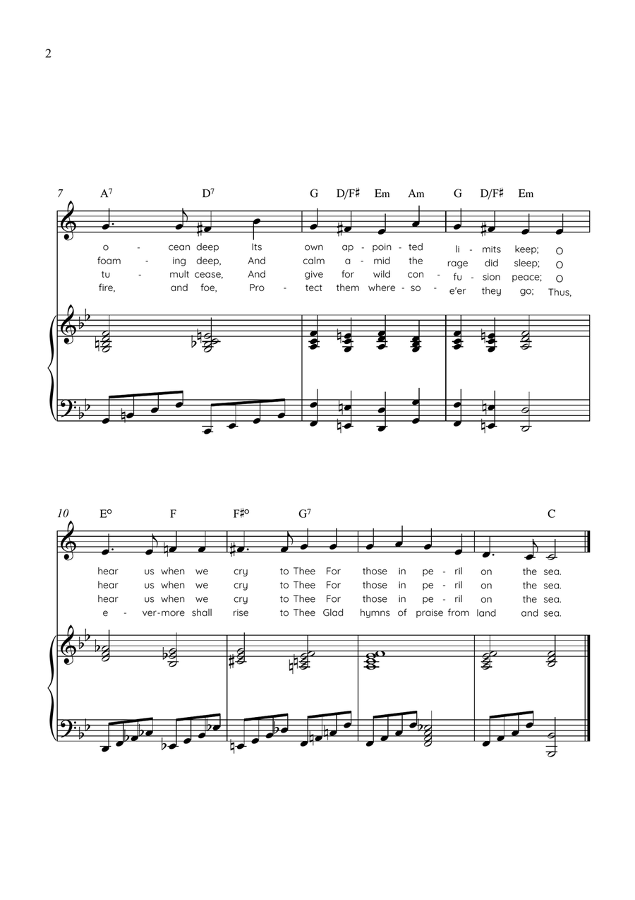 Eternal Father, Strong to Save (Melita) - Trumpet with Piano in Bb Easy with Chords and Lyrics by John Bacchus Dykes Trumpet Solo - Digital Sheet Music page 2