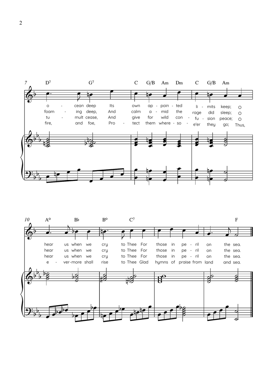 Eternal Father, Strong to Save (Melita) - Trumpet with Piano in Eb Easy with Chords and Lyrics by John Bacchus Dykes Trumpet Solo - Digital Sheet Music page 2