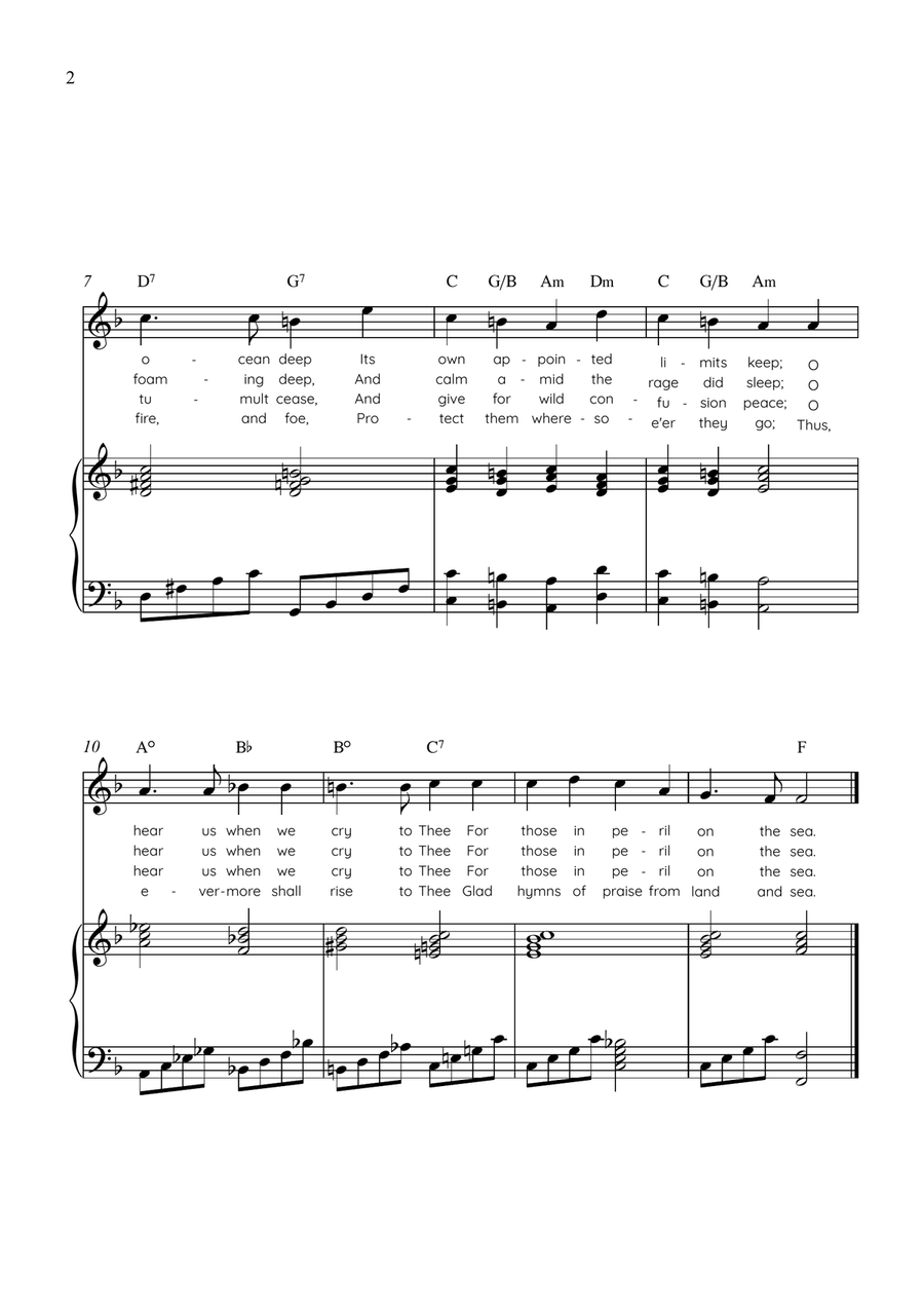 Eternal Father, Strong to Save (Melita) - Voice with Piano in F Easy with Chords and Lyrics by Charles Hubert Hastings Parry Piano, Vocal - Digital Sheet Music page 2