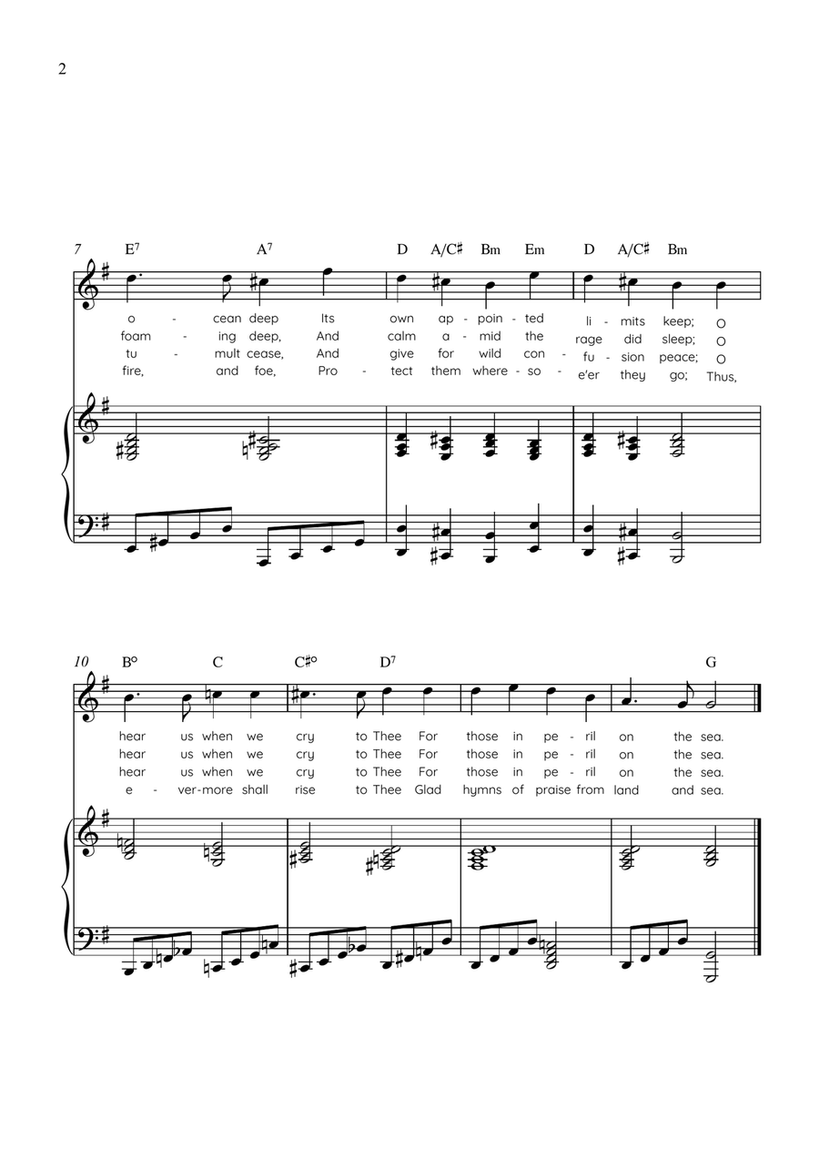Eternal Father, Strong to Save (Melita) - Voice with Piano in G Easy with Chords and Lyrics by Charles Hubert Hastings Parry Piano, Vocal - Digital Sheet Music page 2