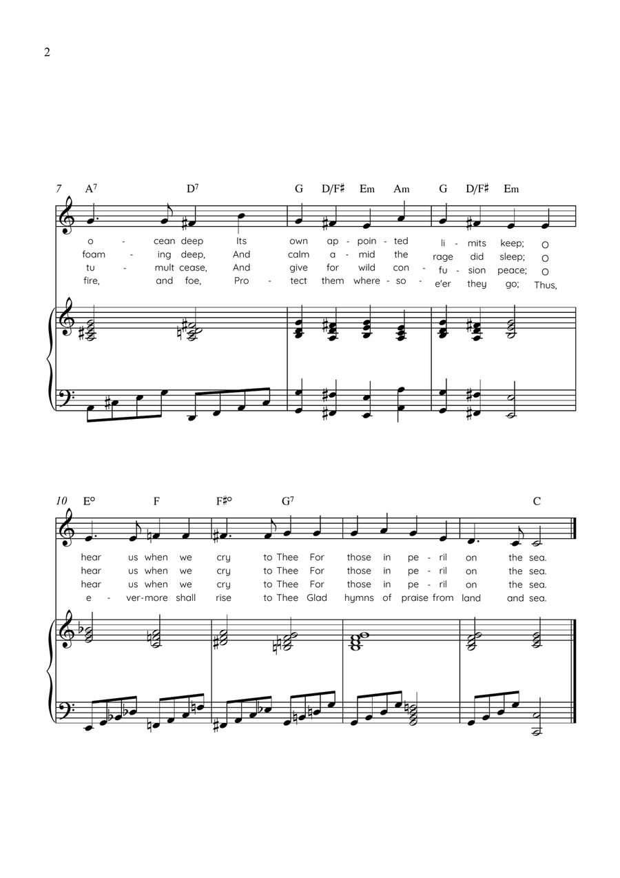 Eternal Father, Strong to Save (Melita) - Violin with Piano in G Easy with Chords and Lyrics by John Bacchus Dykes Violin Solo - Digital Sheet Music page 2
