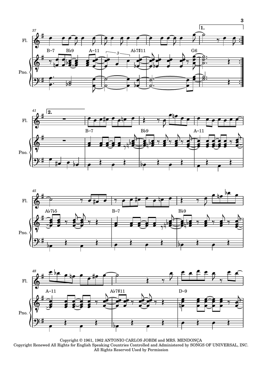 One Note Samba (Samba De Uma Nota Só) by Antonio Carlos Jobim Flute Solo - Digital Sheet Music page 3