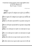 9 exercises using quarter notes and eighth notes in 4/4 For Quena in F