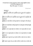 9 exercises using quarter notes and eighth notes in 4/4 For Quena in F