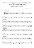 9 exercises using quarter notes and eighth notes in 4/4 For Piccolo Oboe in B♭