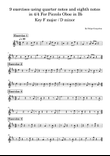9 exercises using quarter notes and eighth notes in 4/4 For Piccolo Oboe in B♭