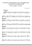 9 exercises using quarter notes and eighth notes in 4/4 For Piccolo Oboe in B♭