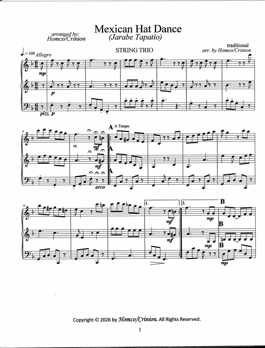 Mexican Hat Dance (Jarabe Tapatio) by Folk Song String Trio - Digital Sheet Music page 2