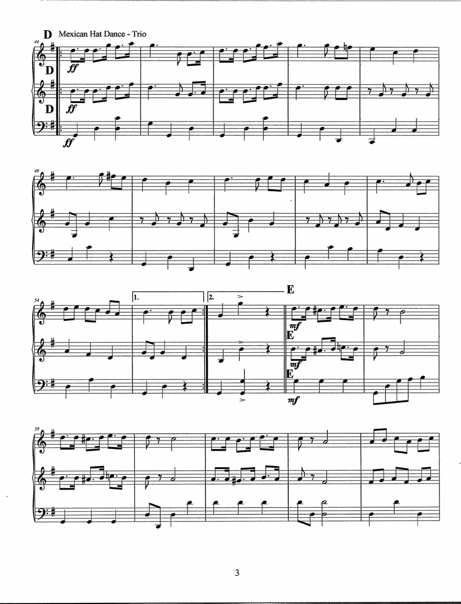 Mexican Hat Dance (Jarabe Tapatio) by Folk Song String Trio - Digital Sheet Music page 4