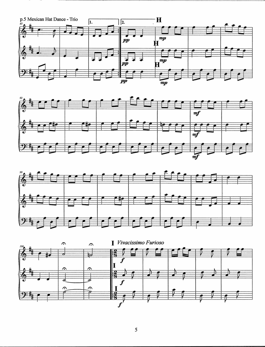 Mexican Hat Dance (Jarabe Tapatio) by Folk Song String Trio - Digital Sheet Music page 6