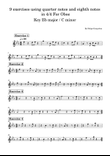 9 exercises using quarter notes and eighth notes in 4/4 For Oboe