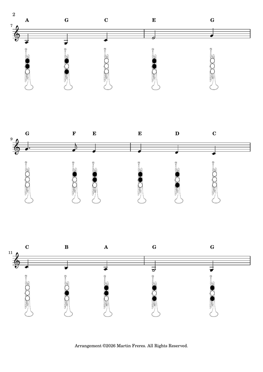 Away in a Manger + Beginner Trumpet Fingering Chart (F#3 - C6) B-Flat Trumpet - Digital Sheet Music page 3