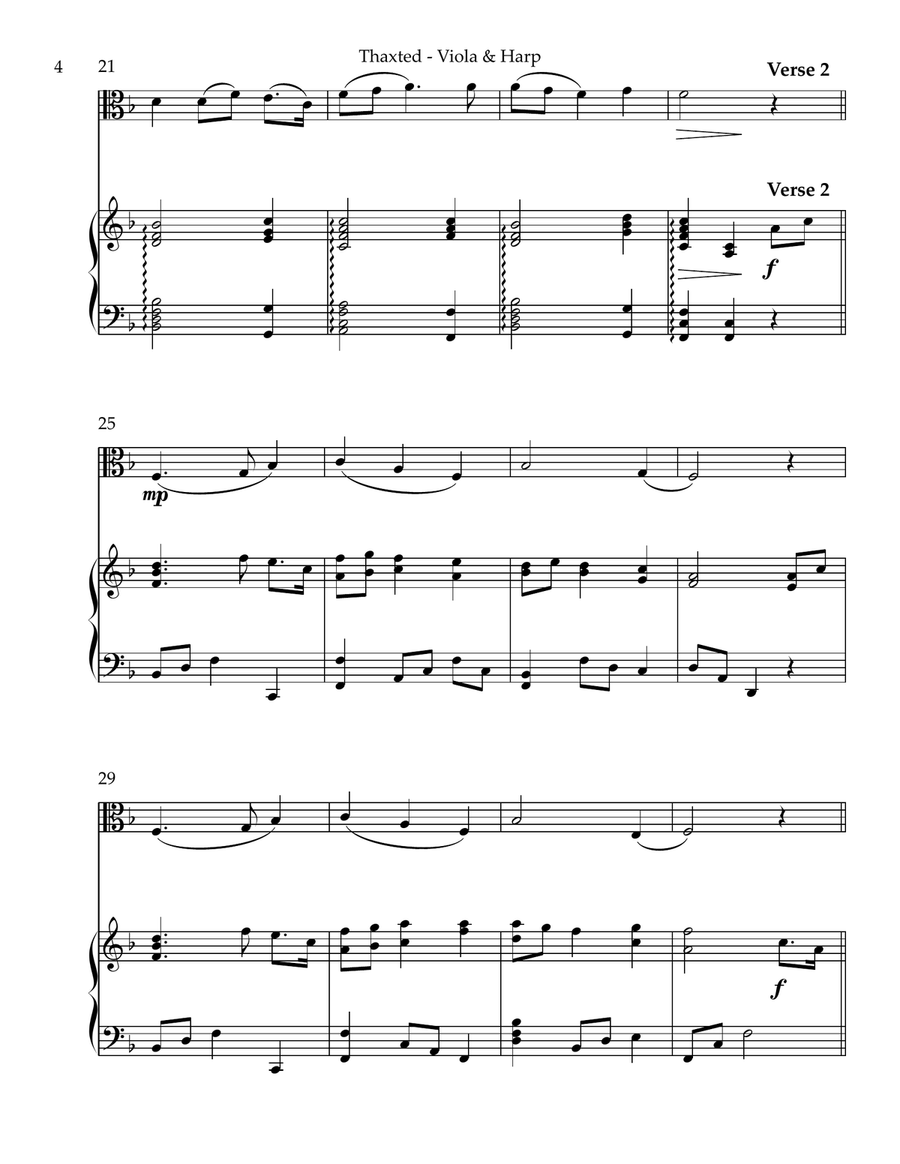 Thaxted (I Vow to Thee), Duet for Viola & Harp by Gustav Holst String Duet - Digital Sheet Music page 4