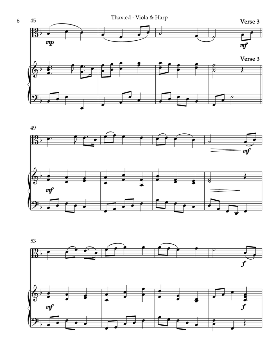 Thaxted (I Vow to Thee), Duet for Viola & Harp by Gustav Holst String Duet - Digital Sheet Music page 6