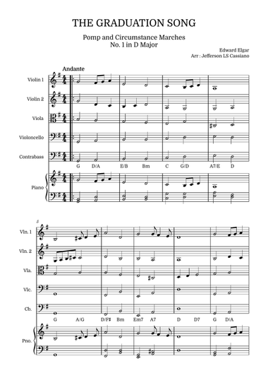 Pomp and Circumstance Marches No. 1 (The Graduation Song): String Quintet and Piano with Chords