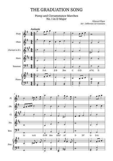 Pomp and Circumstance Marches No. 1 (The Graduation Song): Woodwind Quintet and Piano with Chords