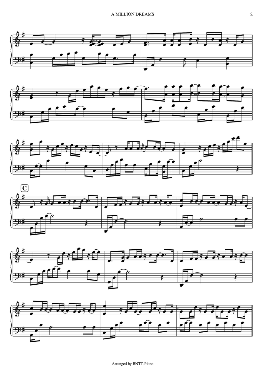 A Million Dreams by Pink Piano Solo - Digital Sheet Music page 2
