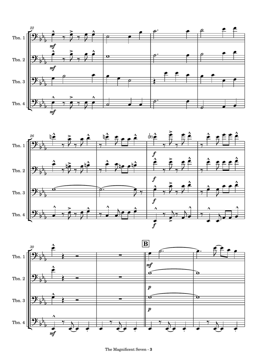 The Magnificent Seven by Elmer Bernstein Brass Quartet - Digital Sheet Music page 4