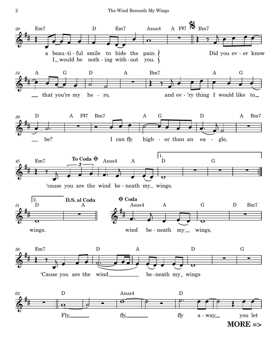 The Wind Beneath My Wings by Bette Midler Piano - Digital Sheet Music page 2