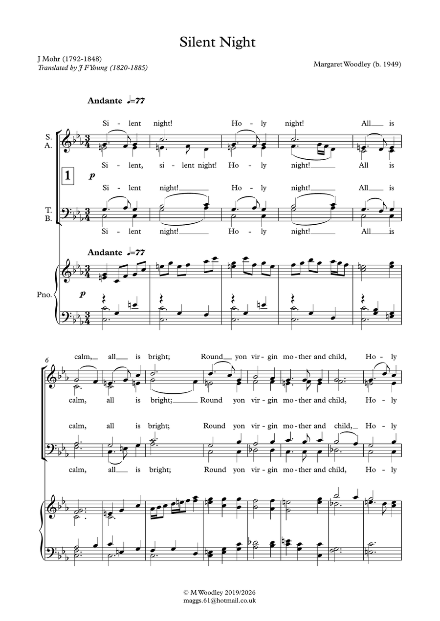 Silent Night (new tune) 4-Part - Digital Sheet Music page 2