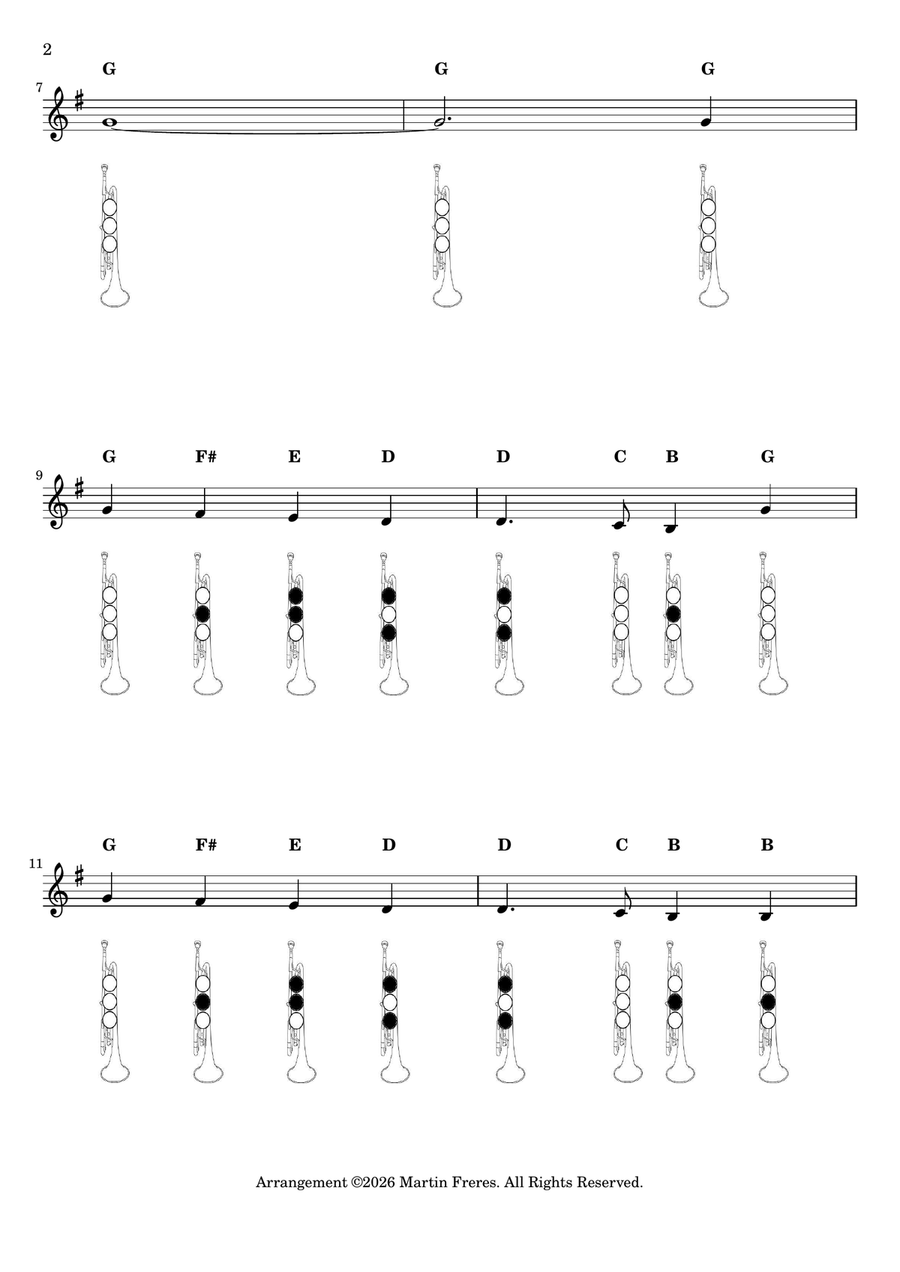 Joy to the World + Beginner Trumpet Fingering Chart (F#3 - C6) B-Flat Trumpet - Digital Sheet Music page 3