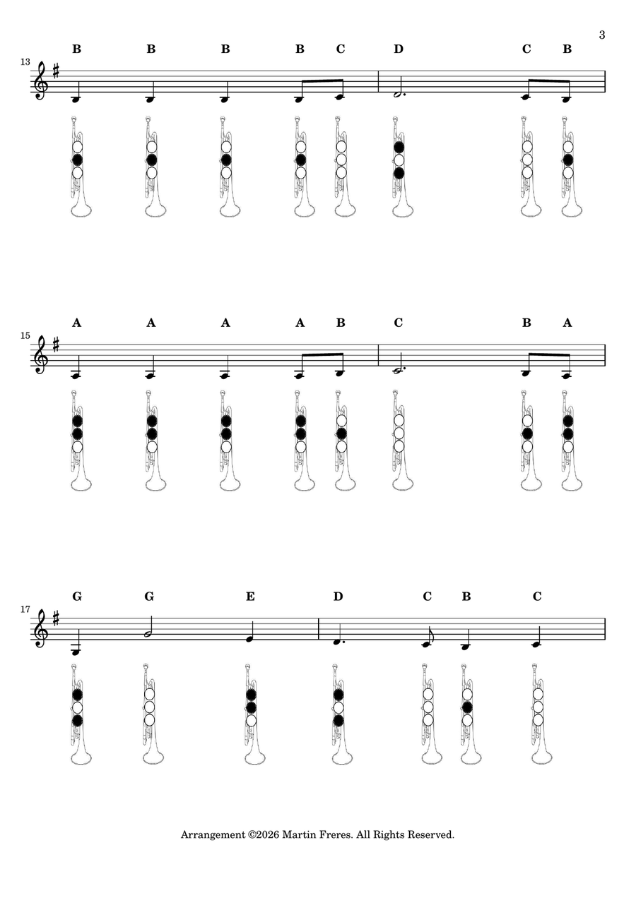 Joy to the World + Beginner Trumpet Fingering Chart (F#3 - C6) B-Flat Trumpet - Digital Sheet Music page 4