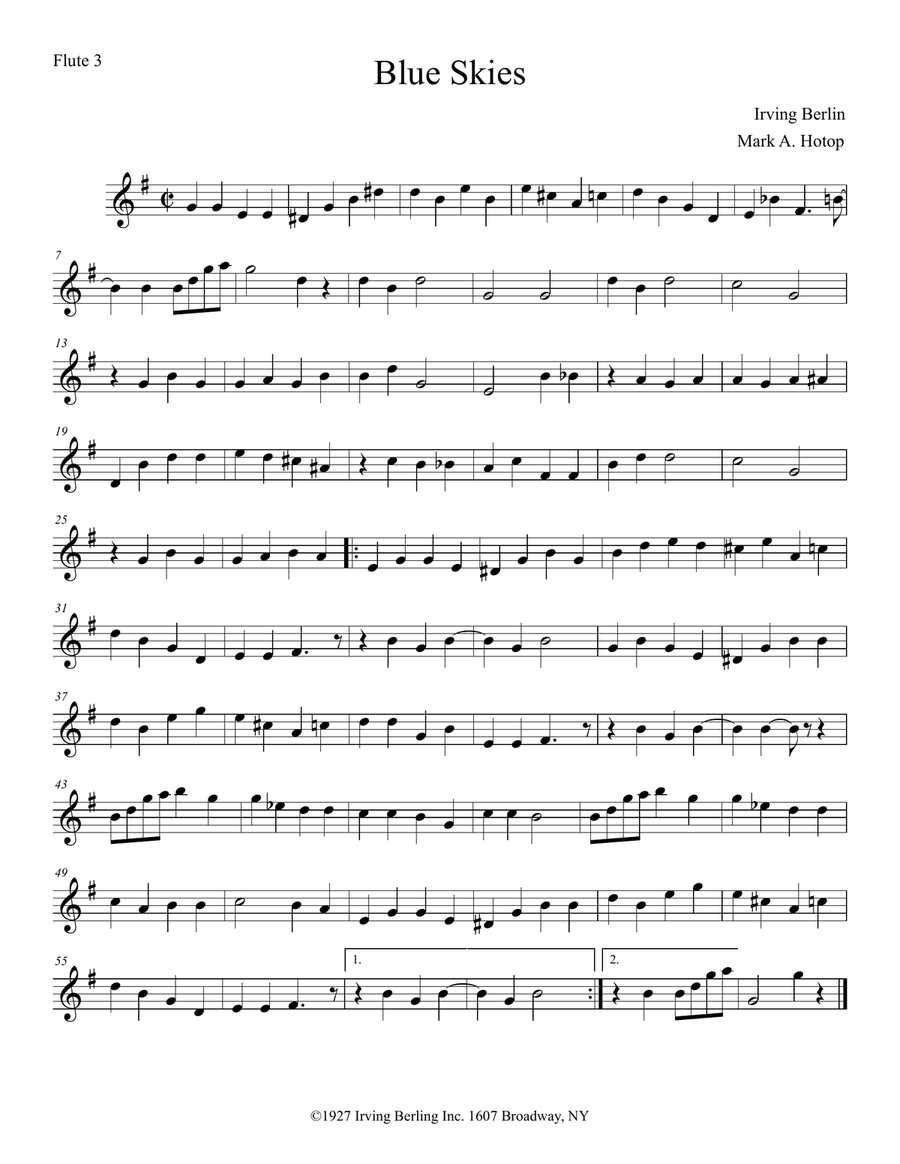 Blue Skies by Irving Berlin Flute Choir - Digital Sheet Music page 5