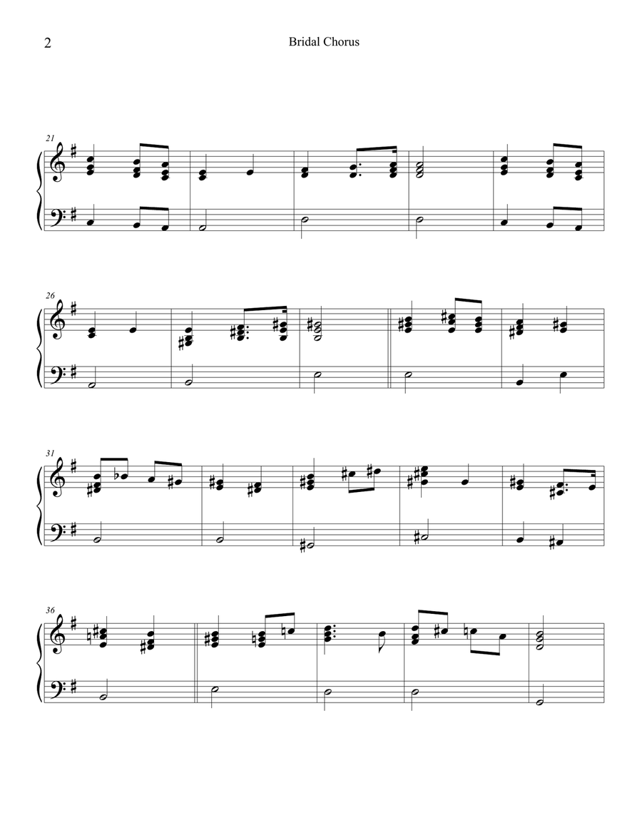 Bridal Chorus (Here Comes the Bride) for Solo Piano by Richard Wagner Piano Solo - Digital Sheet Music page 2