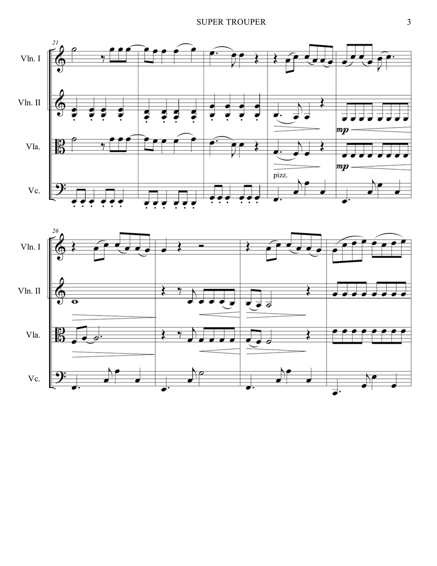 Super Trouper by ABBA String Quartet - Digital Sheet Music page 3