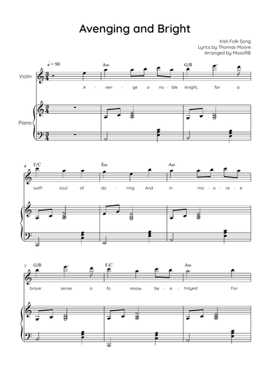 Avenging and Bright - Violin with Piano in Am Easy with Chords and Lyrics