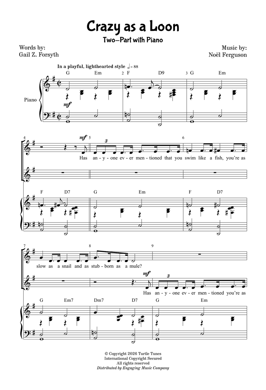 Crazy as a Loon 2-Part - Digital Sheet Music page 2