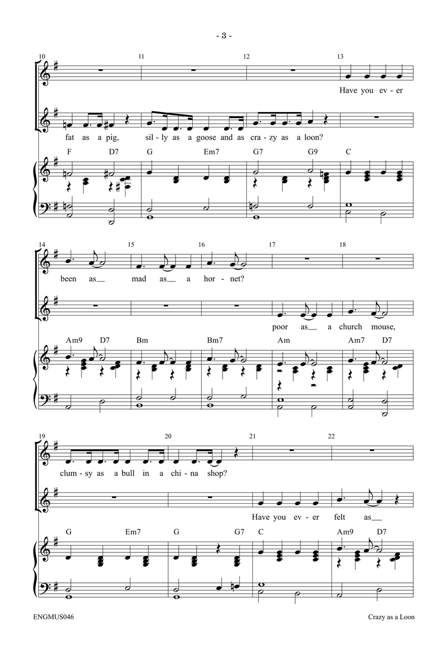 Crazy as a Loon 2-Part - Digital Sheet Music page 3